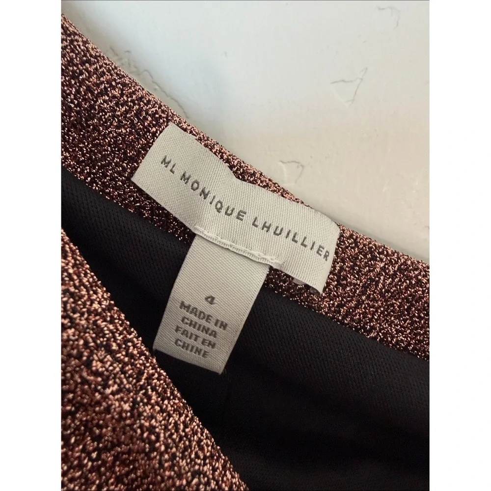 Monique Lhuillier Rose Gold Metallic One Shoulder Midi Dress Size 4 NWT